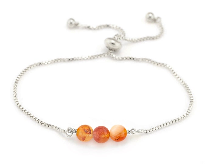 Dainty Carnelian Bracelet, Silver Adjustable  Crystal Stacking Bracelet, Natural Orange Carnelian Beaded Bracelet, Love & Confidence