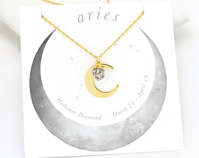 Aries Necklace, Zodiac Necklace, Celestial Jewelry, Raw Crystal Pendant Necklace, Horoscope Jewelry Gift, 14k Gold Filled Chain,