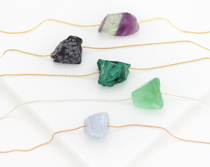 Summer Jewelry, Rough Raw Crystal Necklace, Fluorite Necklace, Raw Malachite Necklace Gold, Raw Obsidian Jewelry, Yoga Jewelry