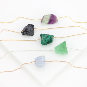 Summer Jewelry, Rough Raw Crystal Necklace, Fluorite Necklace, Raw Malachite Necklace Gold, Raw Obsidian Jewelry, Yoga Jewelry