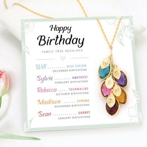 Mom Birthday Gift from Daughter, Happy Birthday Card Necklace From Son, Unique Personalized Gift for a Mom of 5, Multi Birthstone Necklace