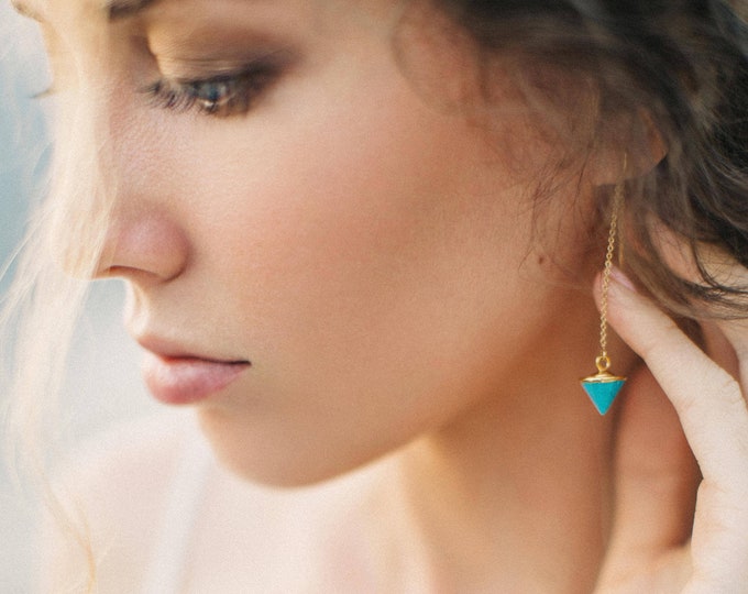 Cone Spike Threaders, 14k Gold Filled, Dainty Gold Earrings, Minimalist Jewelry, Long Gold Chain Earring, Simple Bridesmaid Gifts, TH-C
