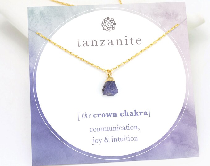Natural Raw Tanzanite Crystal Necklace Pendant, Raw Rough Cut Dainty Crystal Pendant, Crown Chakra Crystal Jewelry, Trendy jewelry