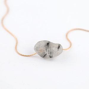 Black Tourmalated Quartz Necklace, Raw Gemstone Necklace, Empath Crystal Dainty Stone Pendant, Tourmalinated Crystal Black and White Stone