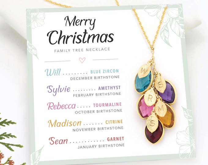 Christmas Gift for Grandma, Mom Nana Necklace Gift From Grandkids, Unique Personalized Grandmother Multi Birthstone Initial Necklace