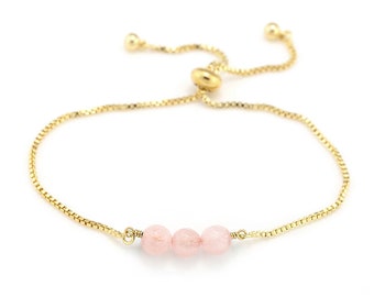 Dainty Rose Quartz Bracelet, Gold Adjustable  Crystal Stacking Bracelet, Positive Energy Reiki Love Jewelry, Natural Gemstone Bridal