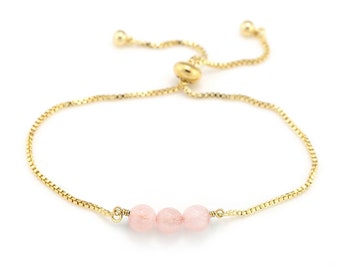 Dainty Rose Quartz Bracelet, Gold Adjustable  Crystal Stacking Bracelet, Positive Energy Reiki Love Jewelry, Natural Gemstone Bridal