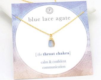 Blue Lace Agate Healing Necklace, Raw Cut Natural Gemstone Charm Necklace, Confidence Crystal Jewelry, Trendy Young Adult Christmas Gift