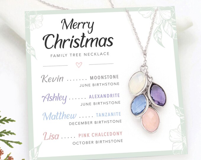 Grandma Family Tree Necklace, Generations Birthstone Name Necklace, Perfect Gift for Nana, Grandma Christmas Gift, Gift from Granddaughter