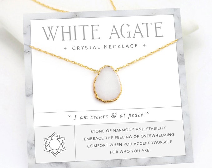 White Agate Crystal Necklace, Harmony Peace Stability Crystal, Minimalist Gemstone Pendant, Simple Layering Crystal Choker, Cheer Up Gift