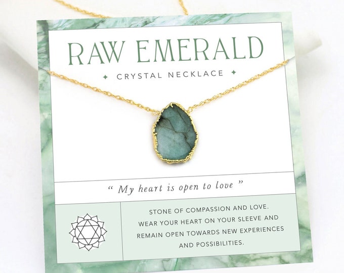 Natural Emerald Pendant, Dainty Gold Filled Chain Necklace, Raw Emerald May Birthstone Necklace, Heart Chakra Gift for Daughter, Teen, Niece