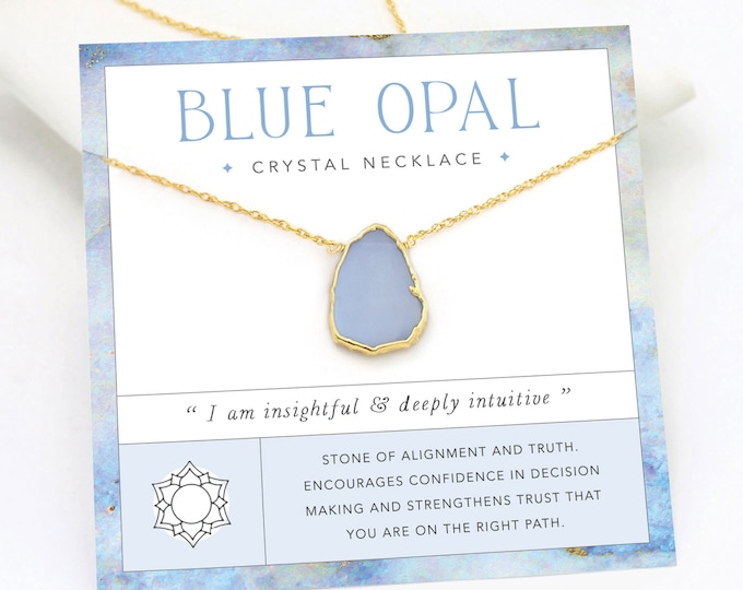 Dainty Blue Opal Pendant, Something Blue Crew Gift Bridesmaid, Empowerment Crystal Necklace, October Birthstone Minimalist Genuine Gemstone