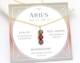 Aries Crystal Necklace, Handmade Zodiac Necklace, Astrology Horoscope Jewelry, March April Birthday Gift, Custom Beaded Gemstone Necklace