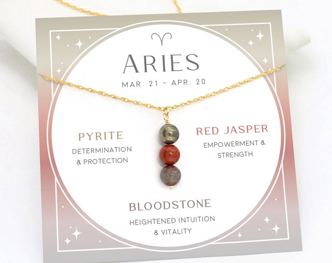 Aries Crystal Necklace, Handmade Zodiac Necklace, Astrology Horoscope Jewelry, March April Birthday Gift, Custom Beaded Gemstone Necklace