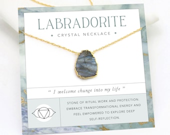 Labradorite Crystal Pendant, New Beginnings Graduation Gift, Genuine Gemstones Gold Filled Chain, Motivational Chakra Jewelry, 2024 Graduate