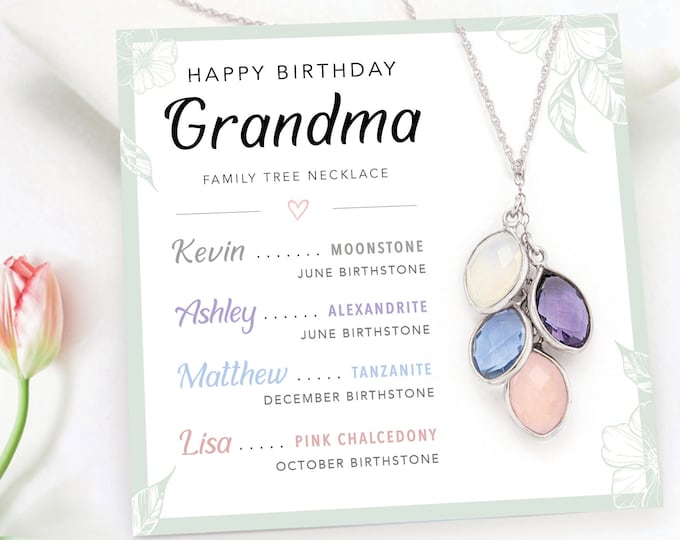 Grandma Family Tree Necklace, Generations Birthstone Name Necklace, Perfect Gift for Nana, Grandma Birthday Gift, Gift from Granddaughter