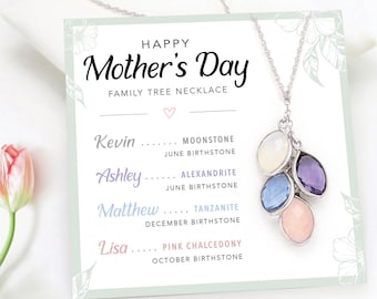 Grandma Family Tree Necklace, Generations Birthstone Name Necklace, Perfect Gift for Nana, Grandma Mothers Day Gift, Gift from Granddaughter