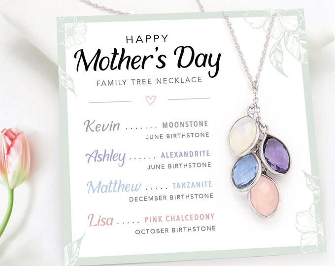 Grandma Family Tree Necklace, Generations Birthstone Name Necklace, Perfect Gift for Nana, Grandma Mothers Day Gift, Gift from Granddaughter