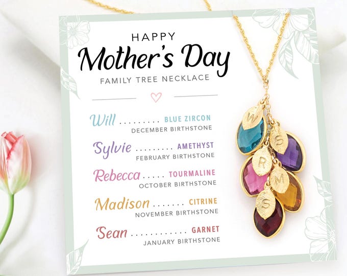 Mothers Day Gift for Grandma, Mom Nana Necklace Gift From Grandkids, Unique Personalized Grandmother Multi Birthstone Initial Necklace