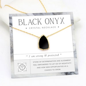 Black Onyx Pendant, Minimalist Crystal Protection Necklace, Layering Chain Gold Fill, Strength Encouragement Gift for Daughter Sister Friend