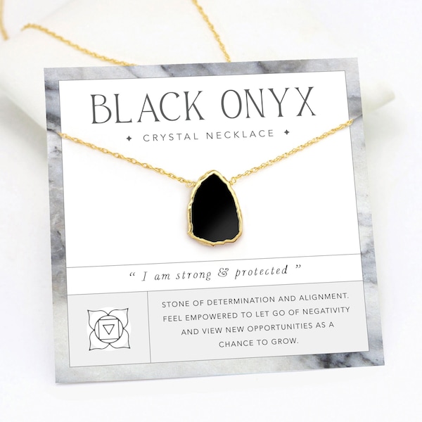 Black Onyx Pendant, Minimalist Crystal Protection Necklace, Layering Chain Gold Fill, Strength Encouragement Gift for Daughter Sister Friend