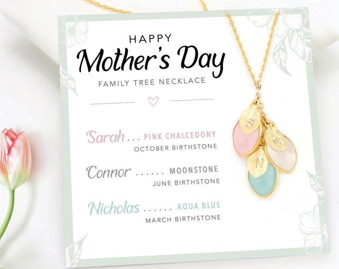 Personalized Gifts for Mom from Son, Mothers Day Gift from Husband, Personalized Greeting Card with Necklace for Mom, Birthstone Necklace