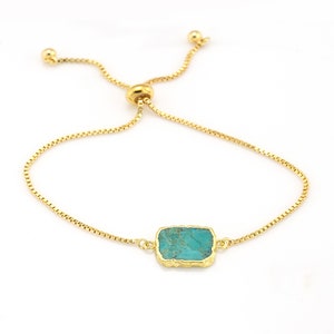 Natural Turquoise Gemstone Slice Chain Bracelet, Adjustable Chain bracelet,  Gemstone Energy Bracelet, Boho Layering bracelet