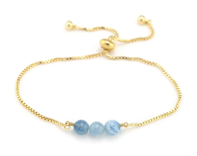 Aquamarine Crystal Bracelet, Adjustable Genuine Gemstone Bracelet Gold, March Birthstone Gift, Positivity Energy Reiki Jewelry, Boho