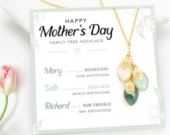 Personalized Mother's Day Gift Necklace, Meaningful Jewelry for Mom Necklace on Card, Custom Family Tree Necklace with Kid's Birthstone