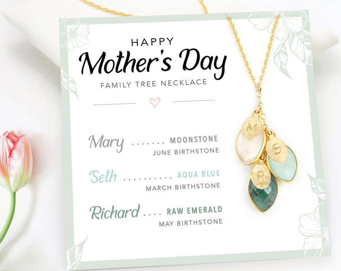 Personalized Mother's Day Gift Necklace, Meaningful Jewelry for Mom Necklace on Card, Custom Family Tree Necklace with Kid's Birthstone