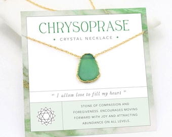 Chrysoprase Crystal Necklace, Heart Chakra Love Crystal Birthday Gift, Green Jade Gemstone Choker, Dainty Pendant Layering Necklace Gold