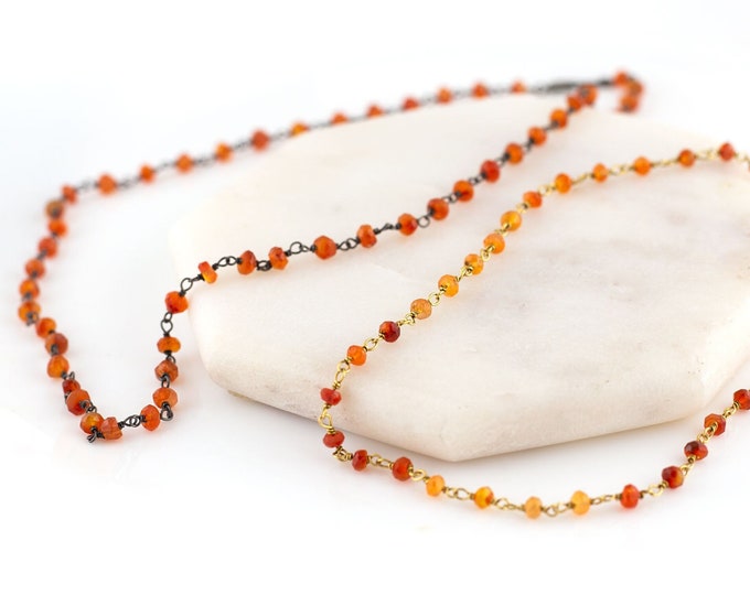 Beaded Carnelian Necklace, Boho Rosary Layering Chain, Genuine Healing Crystals, Handmade Jewelry, Halloween Jewelry