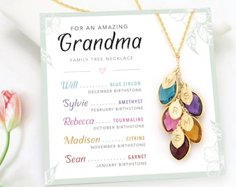 Birthday Gift for Grandma, Nana Necklace Gift From Grandkid, Unique Personalized Gift for Grandmother, Multi Birthstone Initial Necklace