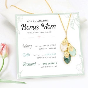 Bonus Mom Personalized Family Necklace, Gifts for Stepmom from Stepkid, Kids Name Custom Jewelry, Family Tree Birthstone Necklace Birthday