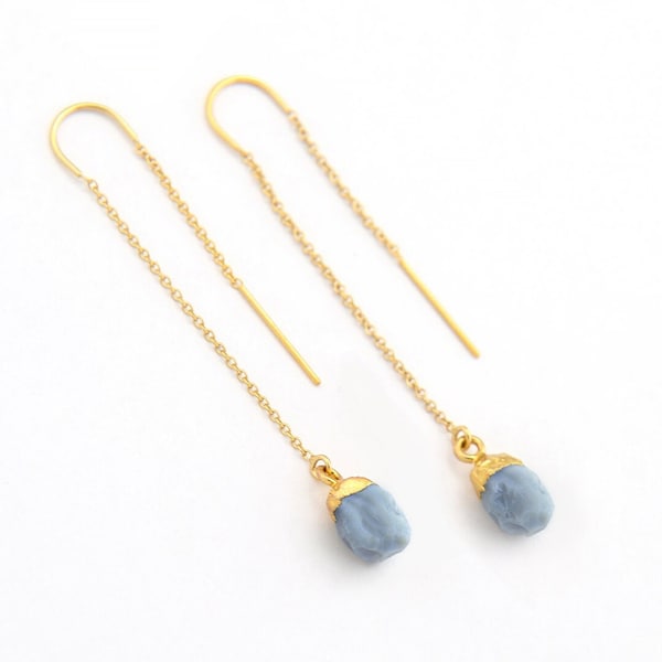 Something Blue Bridal Long Threader Earrings With Blue Opal, Dainty Minimalist Unique Jewelry for Bride on Wedding Day, 14k Gold filled