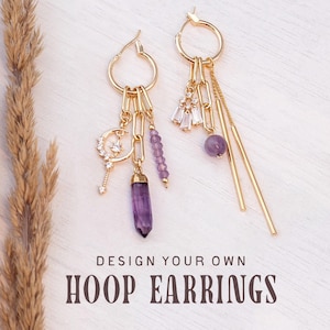 Customizable Hoops, Build Your Own Custom Charm Huggies, Stacking Hoop Set, Crystal Gemstone Charm Earrings, Custom Birthstone Earrings Gift