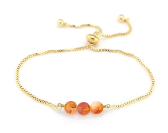 Dainty Carnelian Bracelet, Gold Adjustable  Crystal Stacking Bracelet, Natural Orange Carnelian Beaded Bracelet, Positive Energy Love