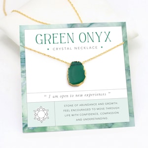 Groene kristallen ketting, overvloed groei ketting op kaart sieraden cadeau, onyx edelsteen gelaagdheid choker, ruwe geslepen kristal 14k gold filled ketting