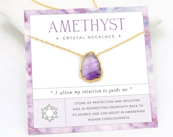 Amethyst Pendant Necklace Gold, Everyday Layering Necklace, Real Genuine Birthstone Purple Crystal Gemstone Slice, February Birthday Gift