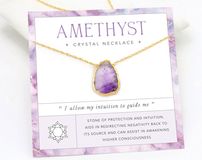 Amethyst Pendant Necklace Gold, Everyday Layering Necklace, Real Genuine Birthstone Purple Crystal Gemstone Slice, February Birthday Gift
