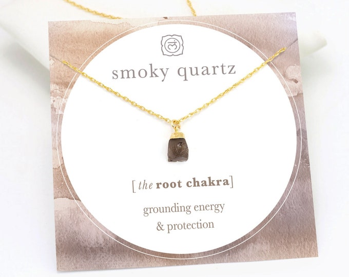 Genuine Smoky Quartz Raw Crystal Necklace, Root Chakra Grounding Protection Necklace, Simple Gemstone Layering Chain, Trendy Gift for Teen