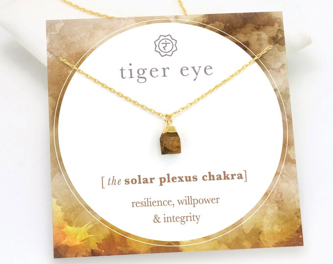 Tiger Eye Protection Necklace, Raw Crystal Natural Gemstone Pendant, Motivational Solar Plexus Chakra Gift, Strength Resilience Gift for Her