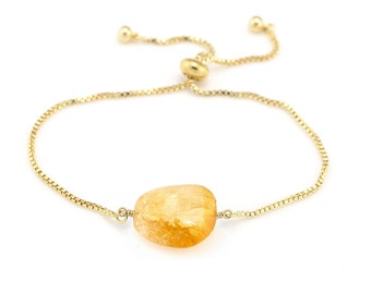 Yellow Citrine Crystal Bracelet, November Birthstone Pull Tie Bracelet, Energy Adjustable Bolo Gold Bracelet, Meaningful Tumble Rock Jewelry