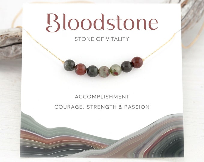 Natural Bloodstone Sphere Beaded Necklace, March Birthstone Dainty Gemstone Choker, Vitality Crystal Necklace, Strength Courage Gift