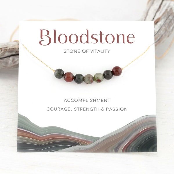 Natural Bloodstone Sphere Beaded Necklace, March Birthstone Dainty Gemstone Choker, Vitality Crystal Necklace, Strength Courage Gift