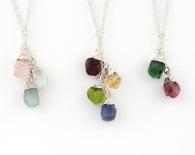Silver Raw Rough Crystal Necklace, Meaningful Personalized Mother's Gift for Mom, New Mom Gift for Christmas, Real Gemstone Jewelry Present