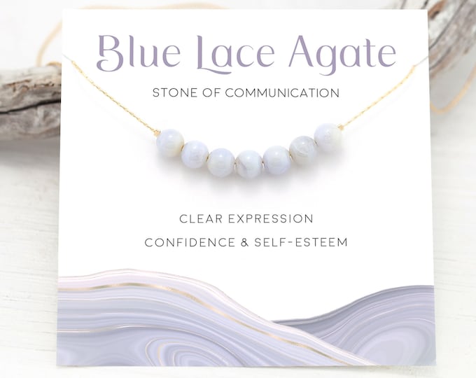 Blue Lace Agate Necklace,  Crystal Bar Necklace, Stone of Communication, Dainty Gemstone Choker, Pale Blue Gemstone, Bridesmaid Gift