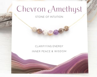 Natural Purple Amethyst Necklace, Intuition Crystals, Inspirational February Birthstone Gift for Her, Genuine Chevron Amethyst  Stone