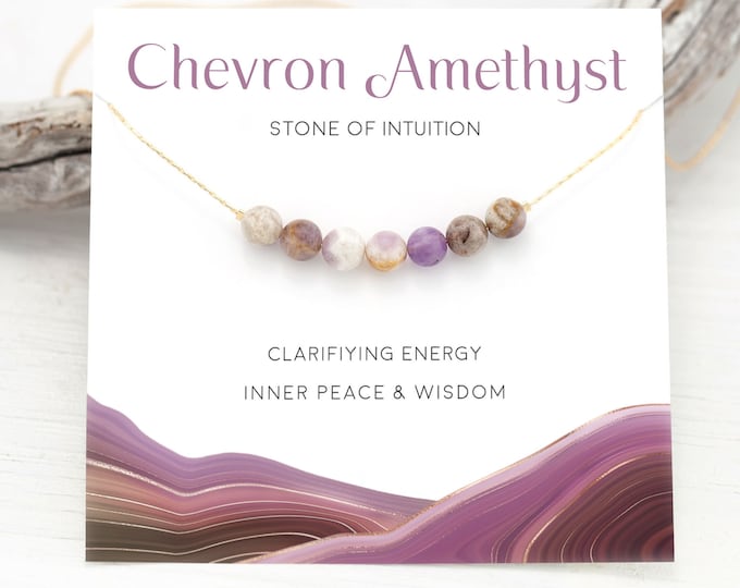 Natural Purple Amethyst Necklace, Intuition Crystals, Inspirational February Birthstone Gift for Her, Genuine Chevron Amethyst  Stone