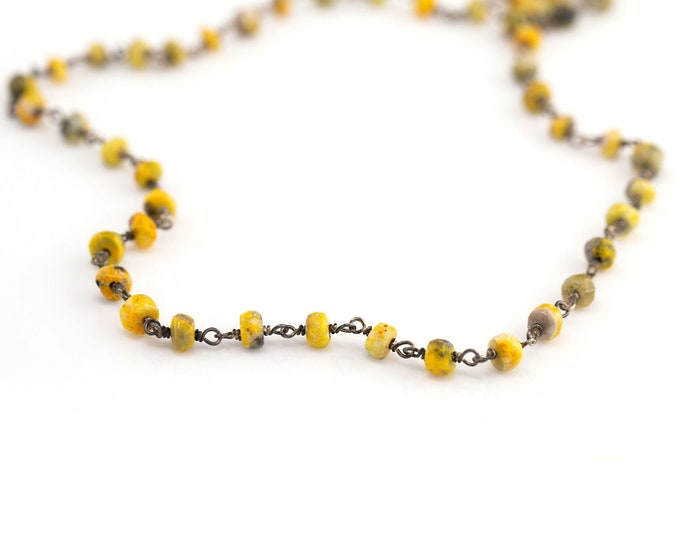 Beaded Choker, Bumble Bee Jasper Chain Necklace, Black Silver Jewelry, Layering Necklace, Beaded Crystal Necklace, Boho Rosary Chains